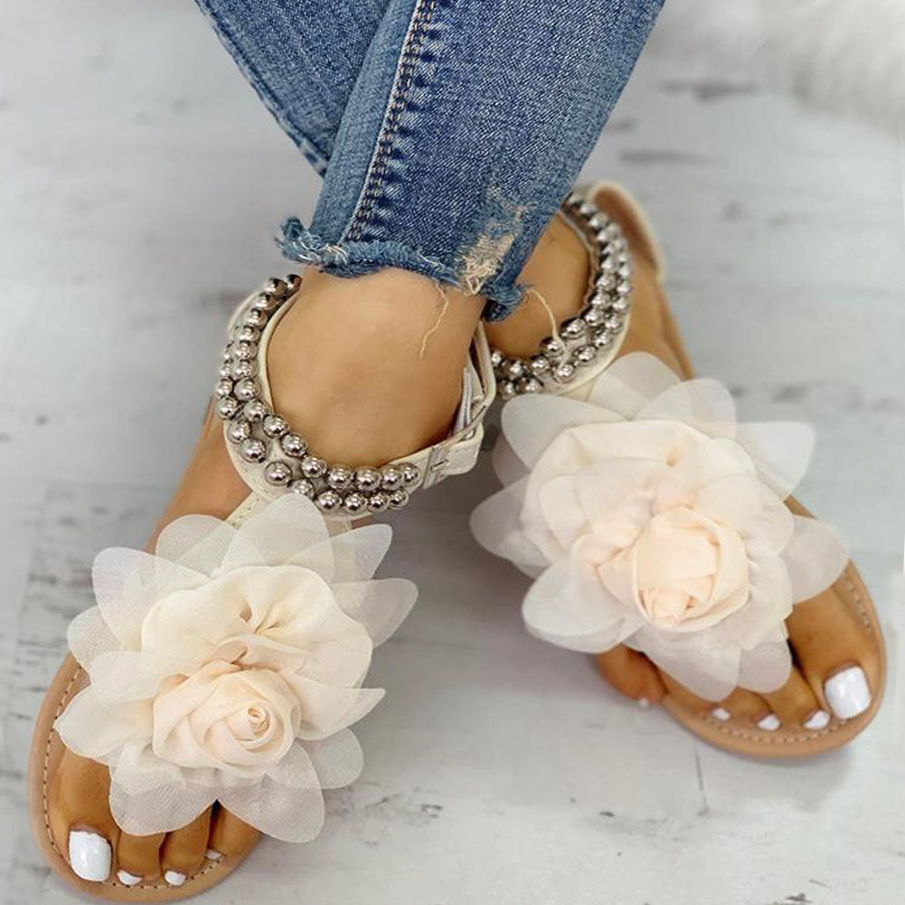Valenzora | Comfortable floral beaded strap flat sandal