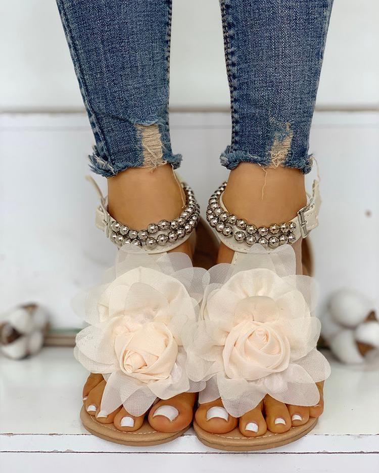Valenzora | Comfortable floral beaded strap flat sandal