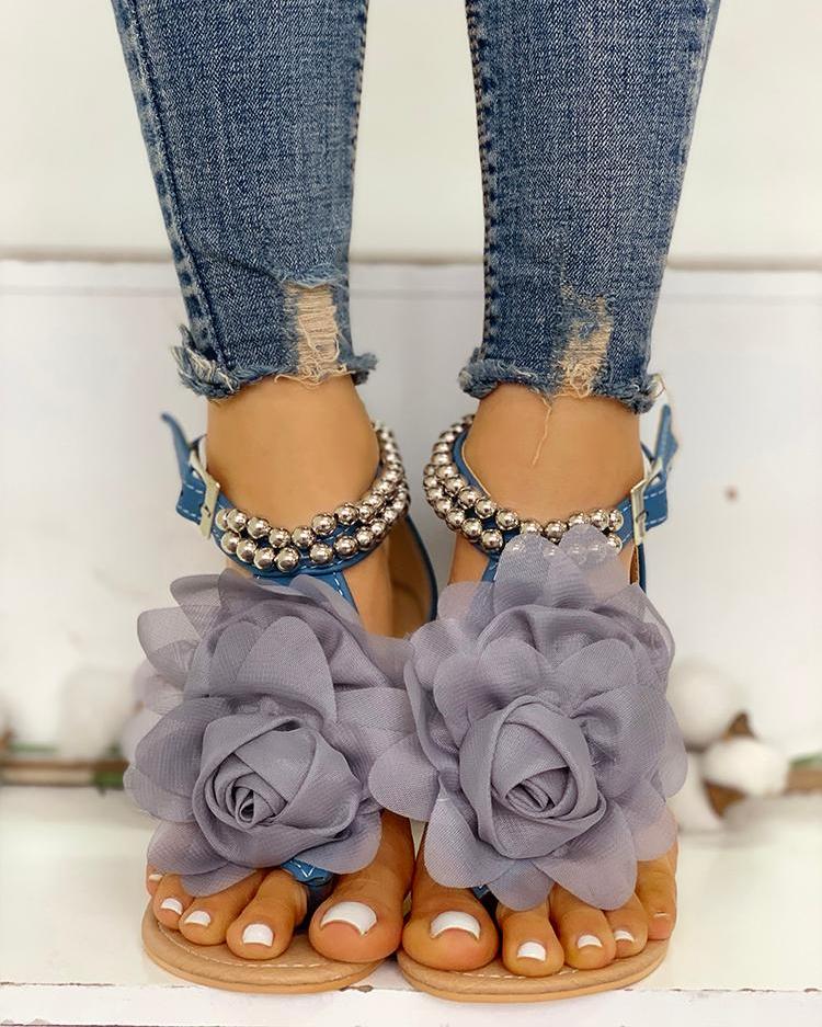 Valenzora | Comfortable floral beaded strap flat sandal