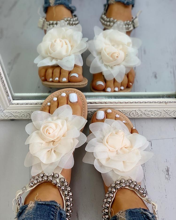 Valenzora | Comfortable floral beaded strap flat sandal
