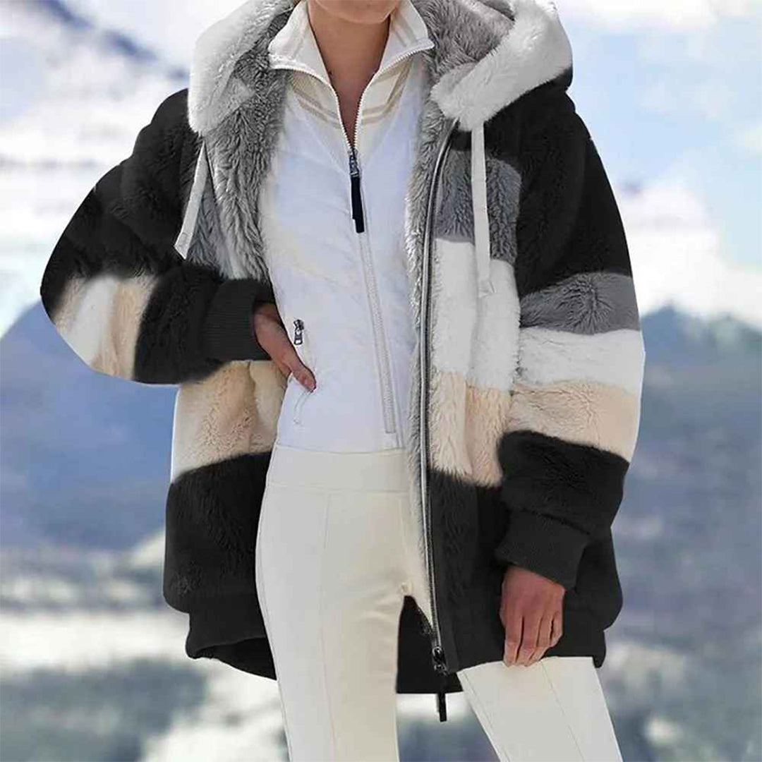 Valenzora | Warme, übergroße Damenjacke mit Kapuze, langen Ärmeln, für kalte Tage