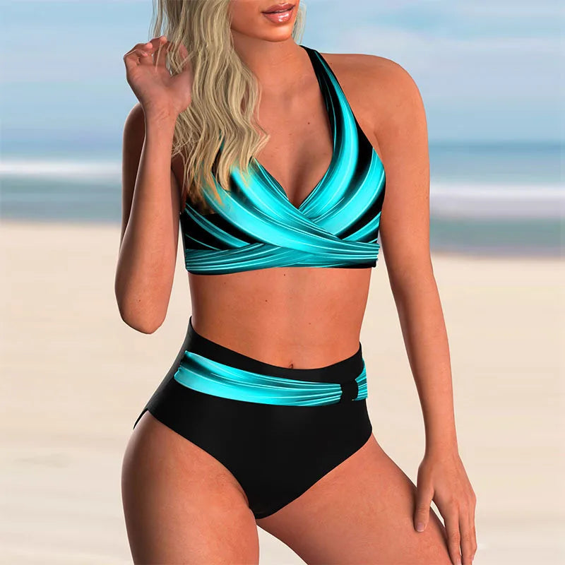 Valenzora - Push-up Neckholder-Bikini-Set mit hoher Taille für Damen