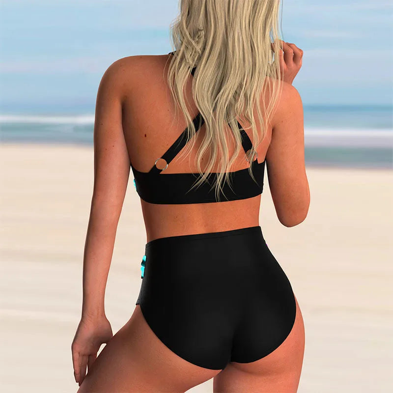 Valenzora - Push-up Neckholder-Bikini-Set mit hoher Taille für Damen