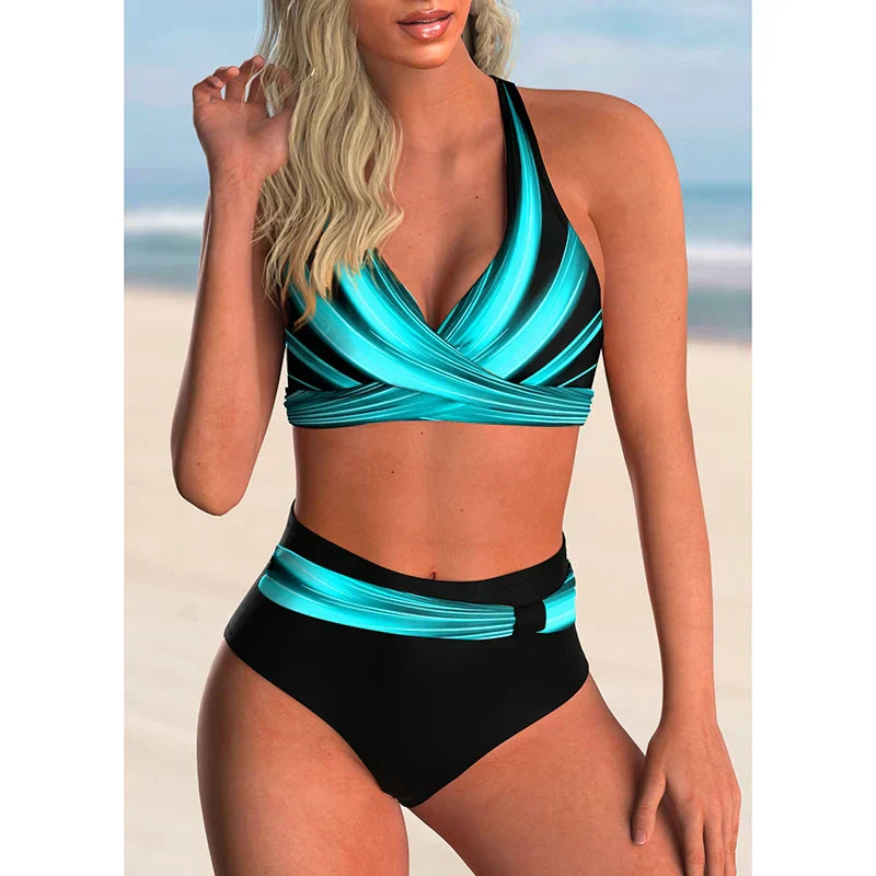 Valenzora - Push-up Neckholder-Bikini-Set mit hoher Taille für Damen