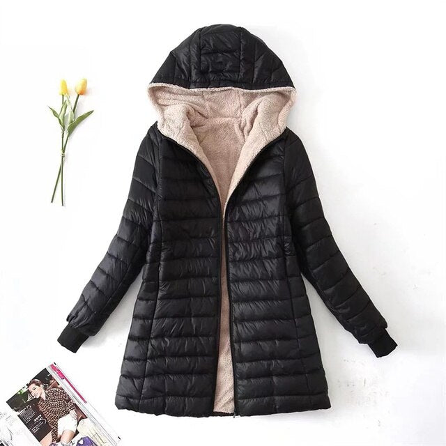 Mittellanger Parka mit Kapuze, Baumwollmantel