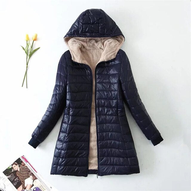 Mittellanger Parka mit Kapuze, Baumwollmantel