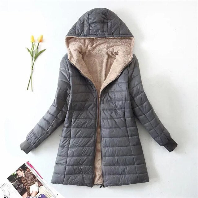 Mittellanger Parka mit Kapuze, Baumwollmantel
