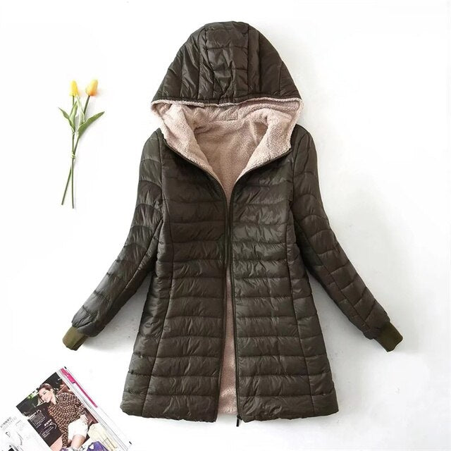 Mittellanger Parka mit Kapuze, Baumwollmantel