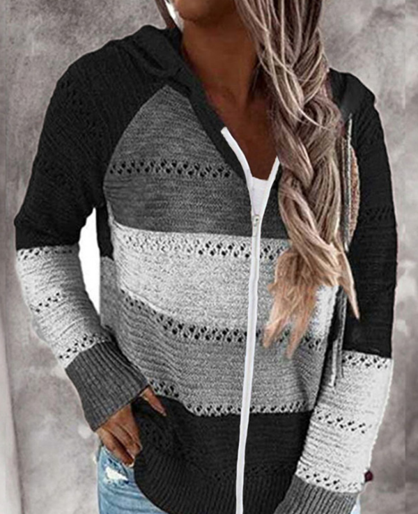 Valenzora | Contrast-colored knit zip lightweight hoodie