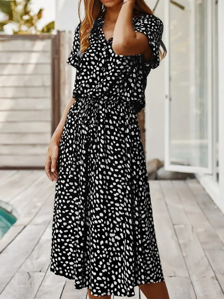 Valenzora Freizeitkleid | Kurzärmeliges Sommerkleid mit Polka Dots