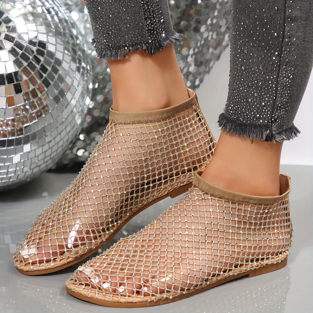 Valenzora | Sandals with rhinestones and mesh