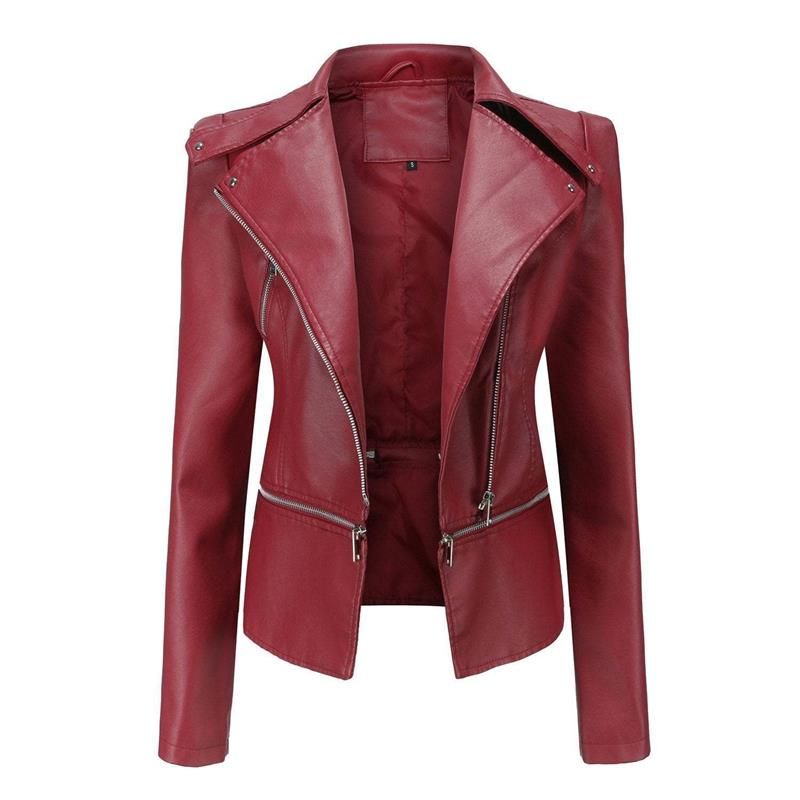 Valenzora | Gothic Soft Leather Jacket with Lapel and Breathable Zipper Design