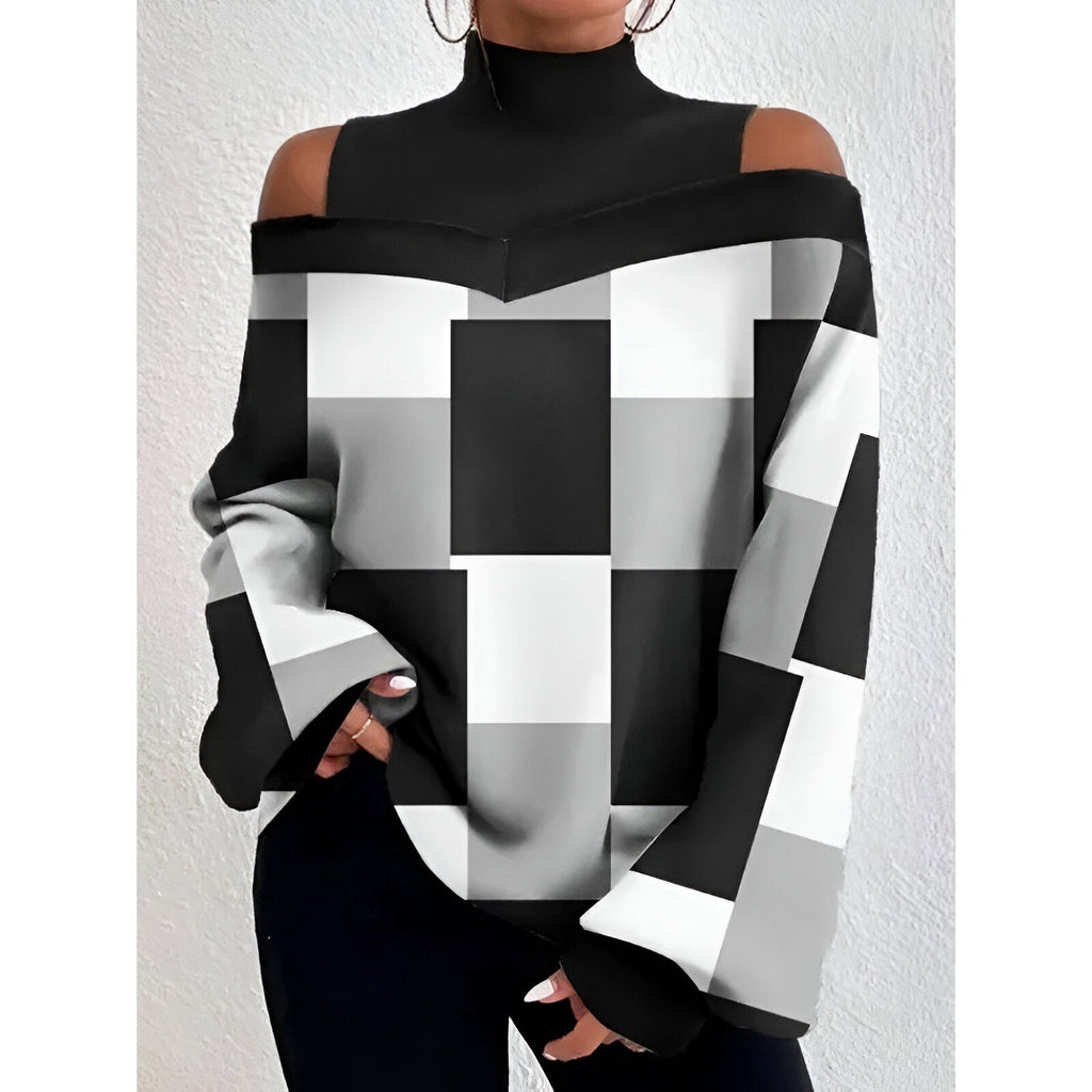 Valenzora | Sexy plaid T-shirt with off-the-shoulder sleeves