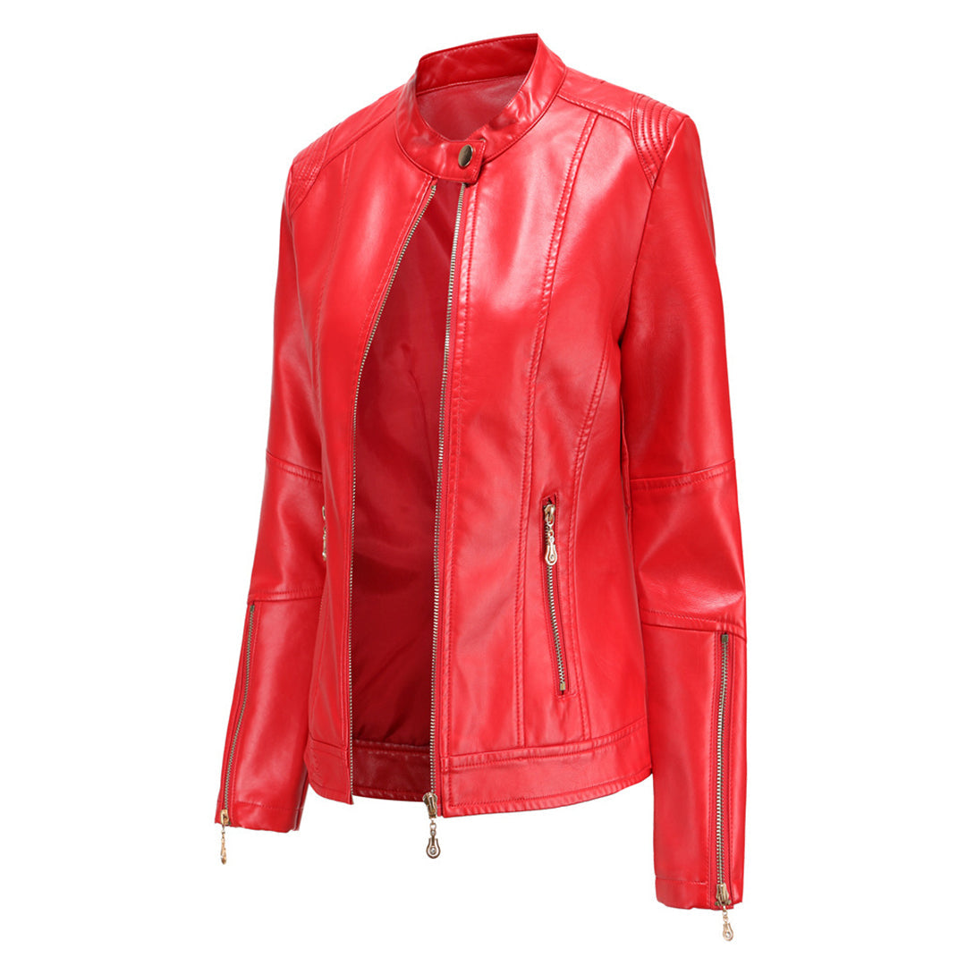 Valenzora | Elegante Lederjacke mit Rundhals und Knopfverschluss für Damen