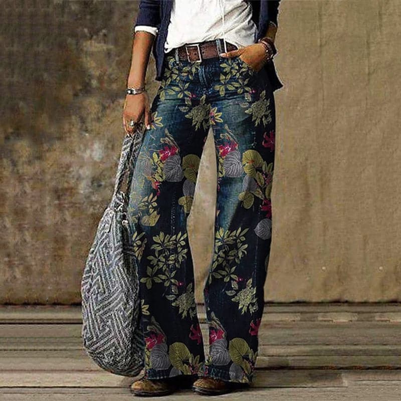 Valenzora | High-waisted, wide-leg trousers with a floral pattern. Airy and comfortable.