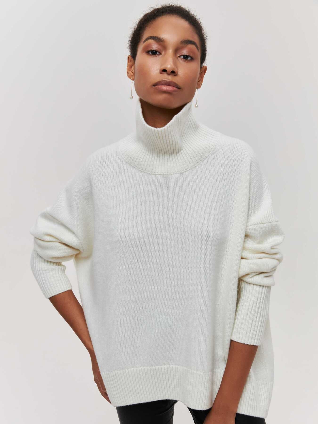Valenzora | High Collar Oversized Knit Sweater Women's Knitwear