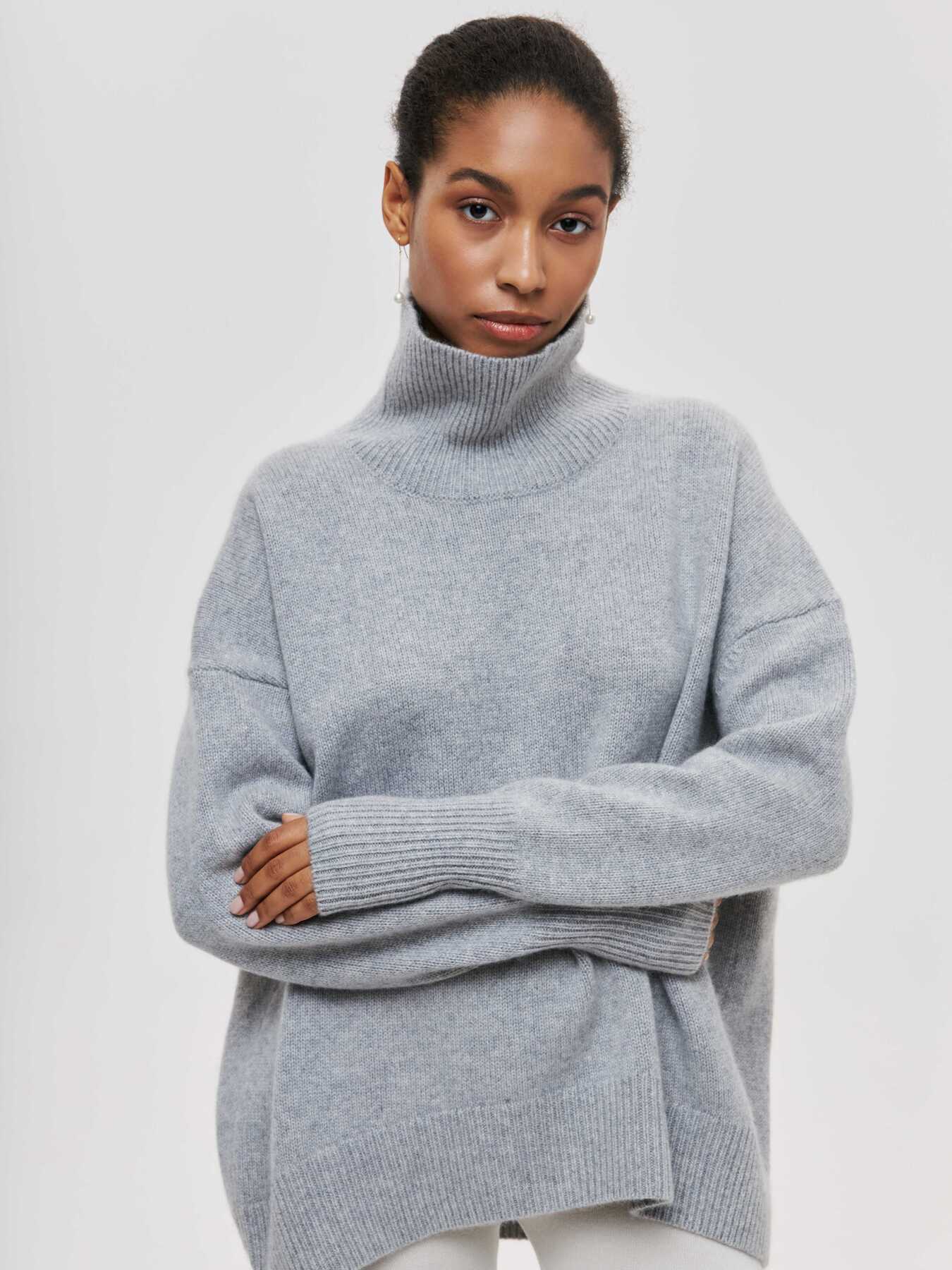 Valenzora | High Collar Oversized Knit Sweater Women's Knitwear