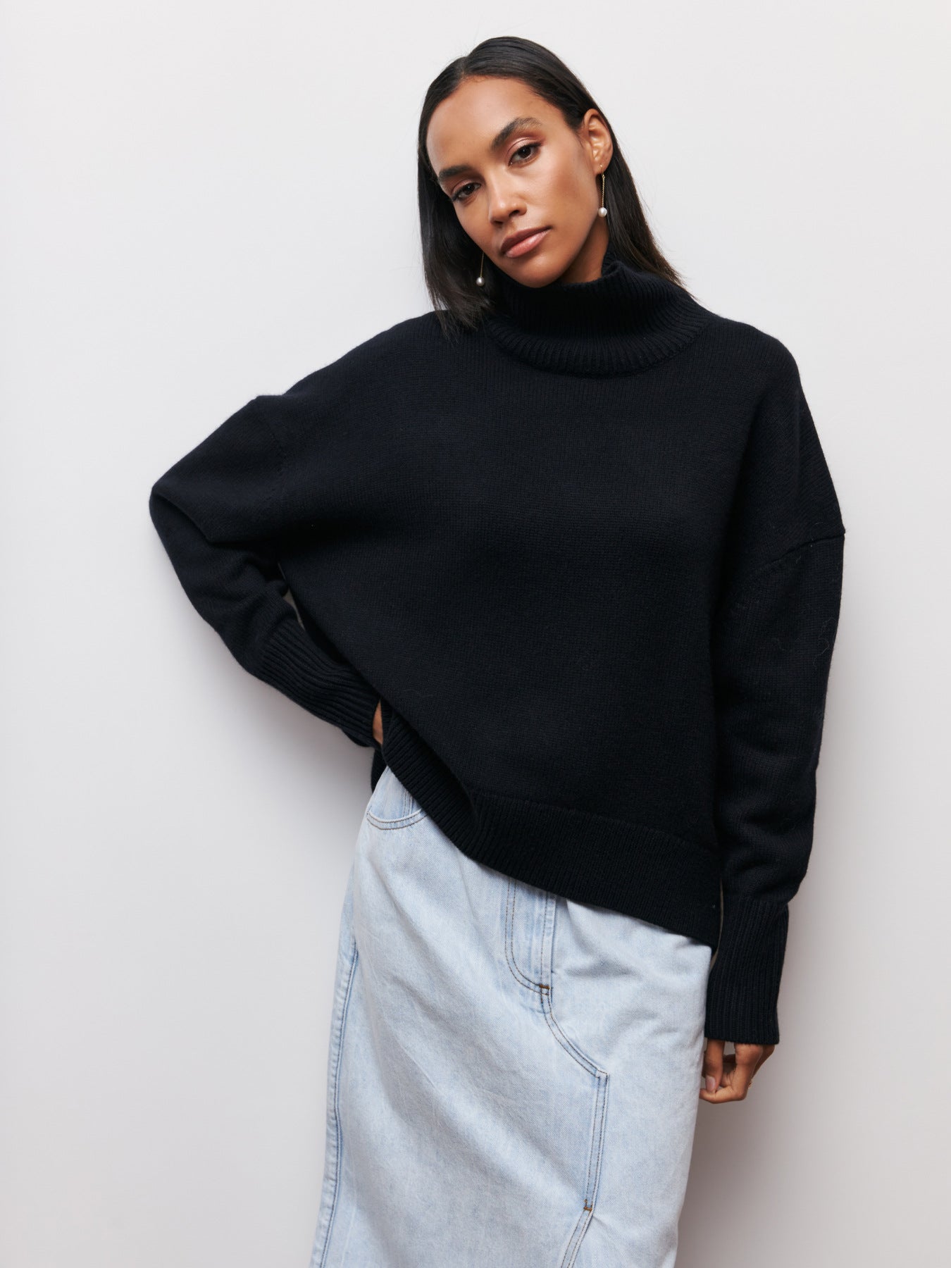 Valenzora | High Collar Oversized Knit Sweater Women's Knitwear