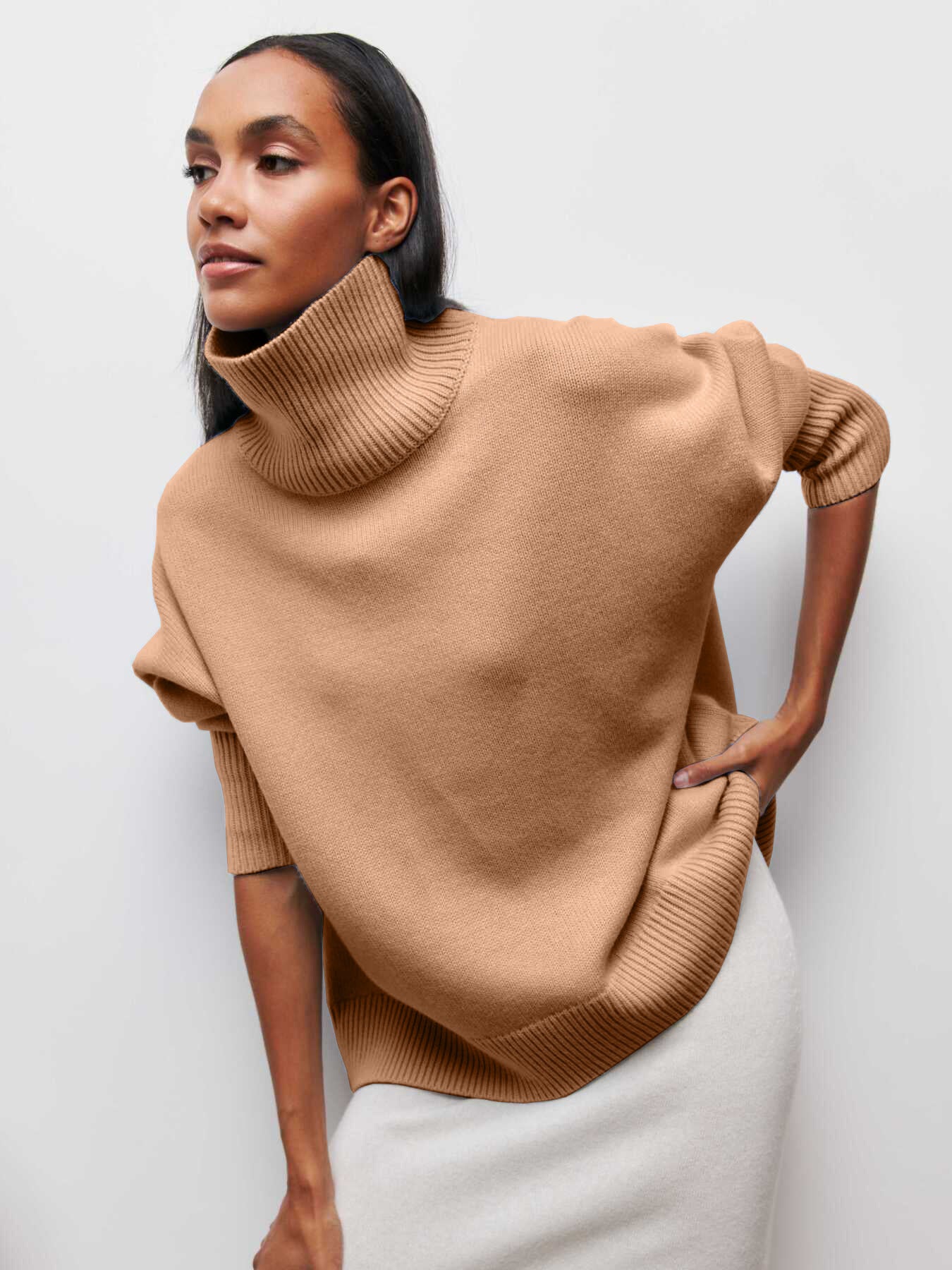 Valenzora | High Collar Oversized Knit Sweater Women's Knitwear