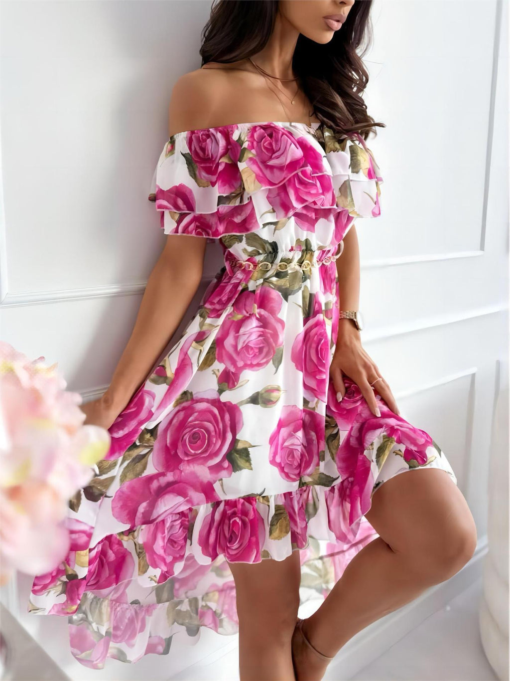 Valenzora – Carmen-Kleid mit Blumenmuster