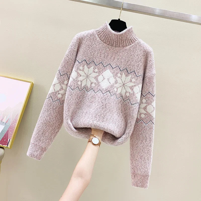 Valenzora - Hässlicher Weihnachtspullover - Gemütlicher Schneeflocken-Rollkragenpullover