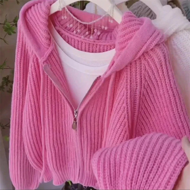Knitted hooded cardigan
