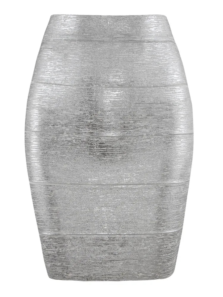 Valenzora | Großhandel Damen Sommer Mode Sexy Gold Bronze Verbandrock Designer Nachtclub Bodycon Bleistiftrock Faldas 46cm