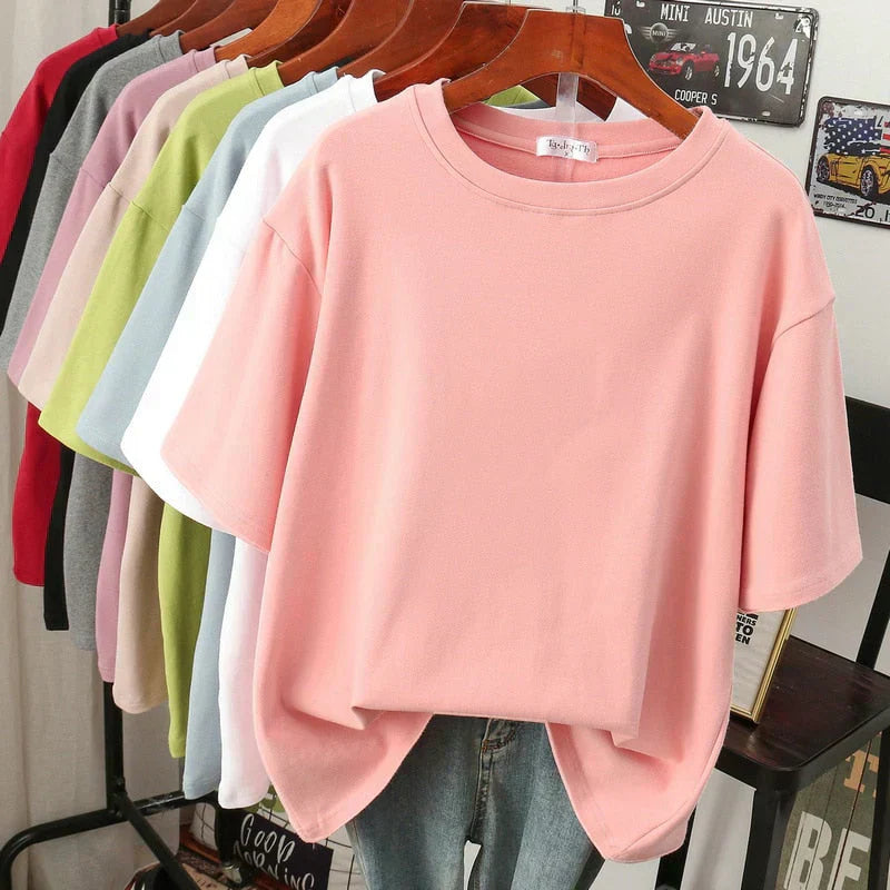 Valenzora | Cozy cotton basic T-shirt in plus sizes for women