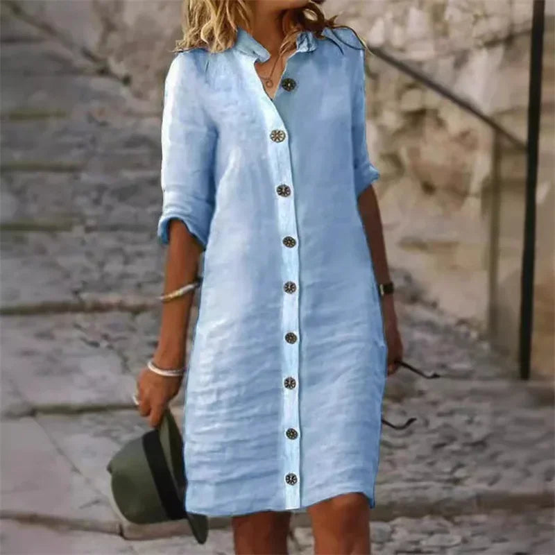 Valenzora | Stylish linen dress with button placket