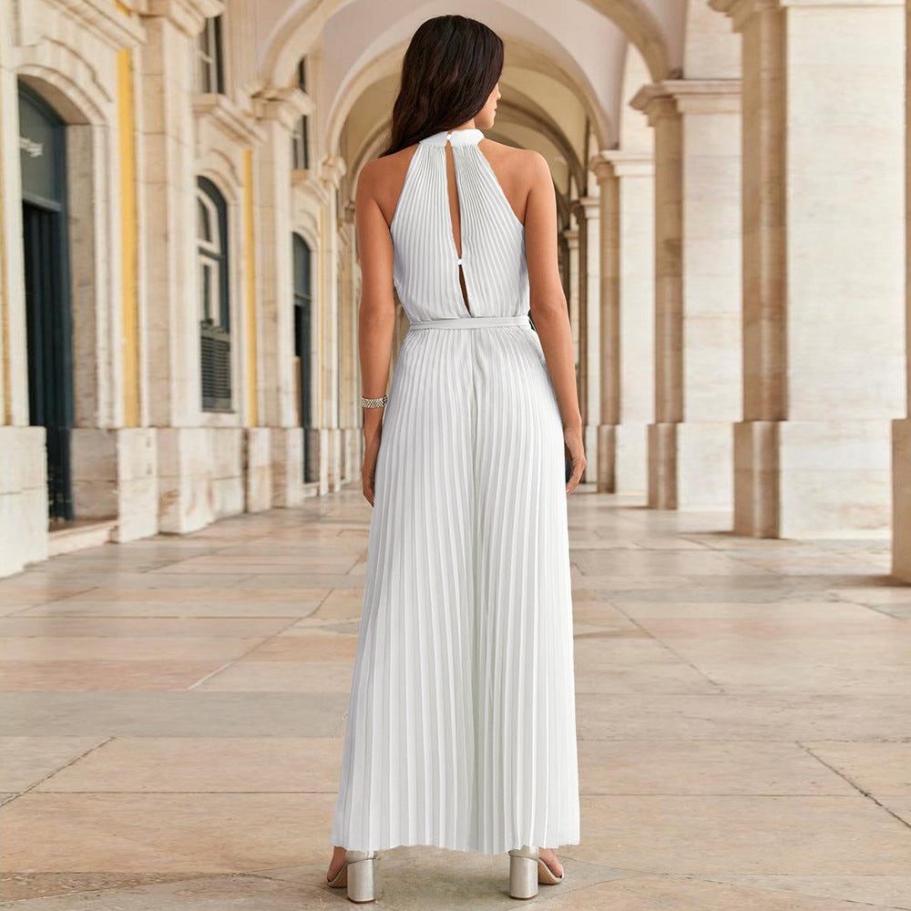 Valenzora | White Pleated Jumpsuit