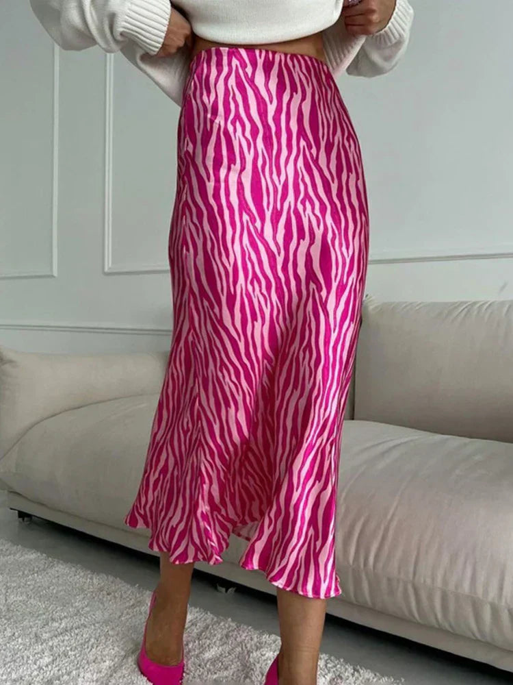 Valenzora | Summer Autumn Women's Elegant Midi Satin Skirts Printed High Waist Office Women's Bodycon Pencil Tight Skirt for Women