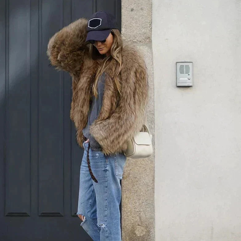 Women's fashion jacket made of plush fur