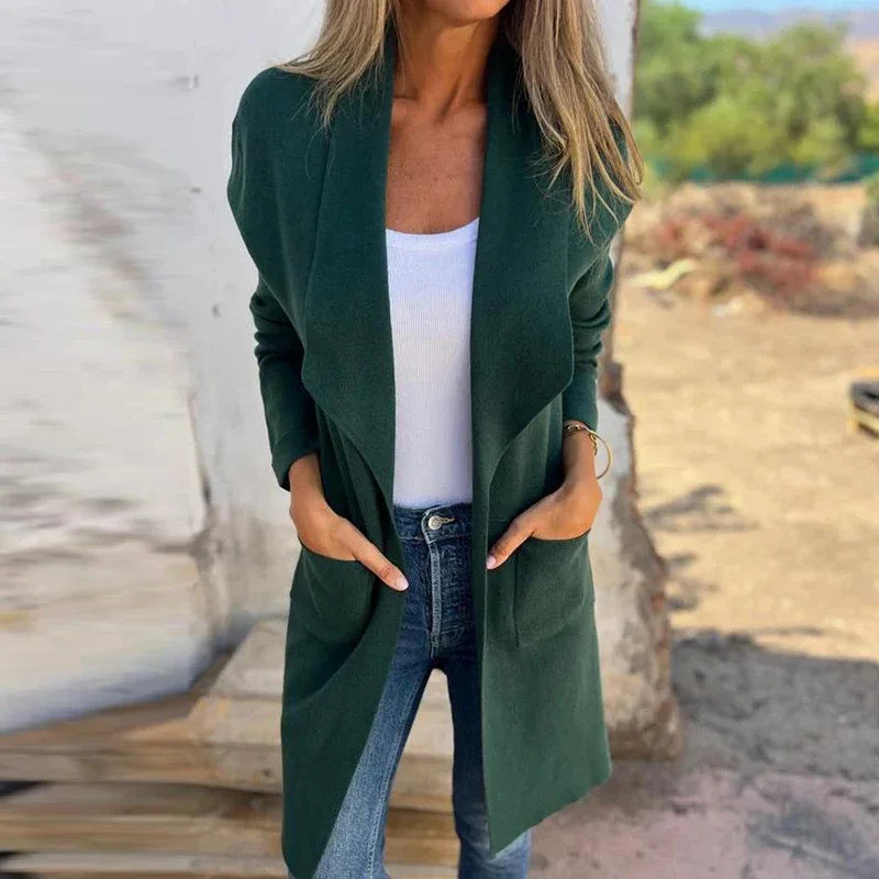 Valenzora | Solid color mid-length cardigan coat