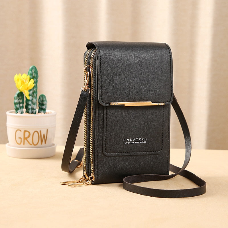 Valenzora Leder-Smartphone-Clutch | Damenhandtasche mit Touchscreen-Fenster