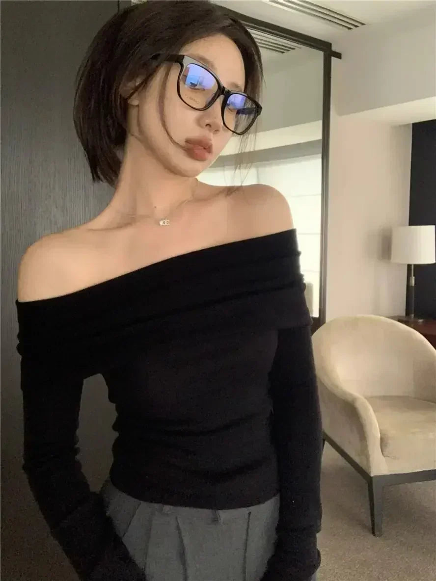 Elegant off-the-shoulder knit sweater