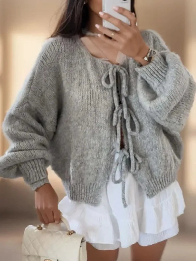 Valenzora | Damen Strickjacke mit Schleifenverschluss