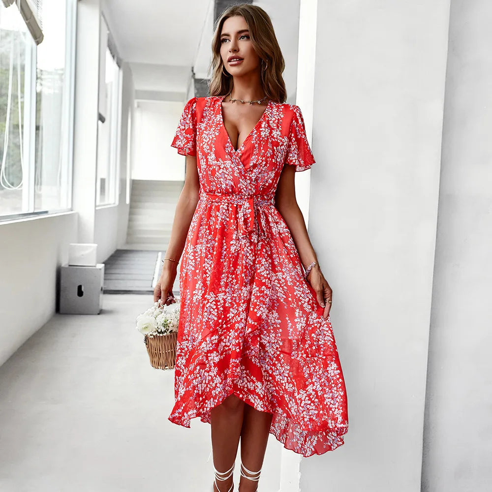 Valenzora | Kurzärmeliges V-Ausschnitt-Kleid für Damen