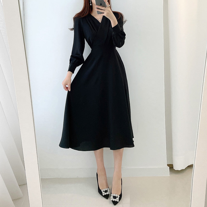 Valenzora V-neck Puff Sleeve A-line Dresses