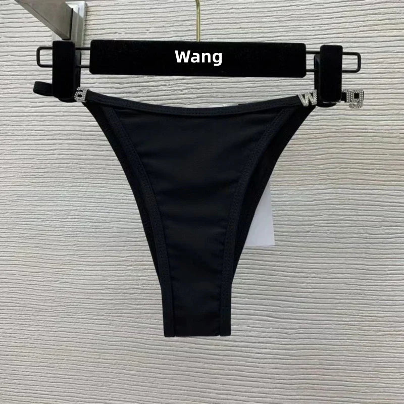 Valenzora | New Rhinestone Letter Wang Beach Bikini Luxury Brand Designer Y2K Fashion Sexy Women's Beach Bikini Duo Set