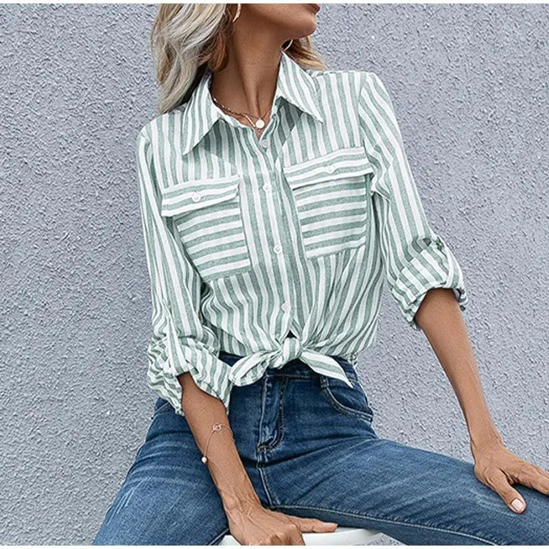 Valenzora | Classic Striped Button-Down Shirt for Women