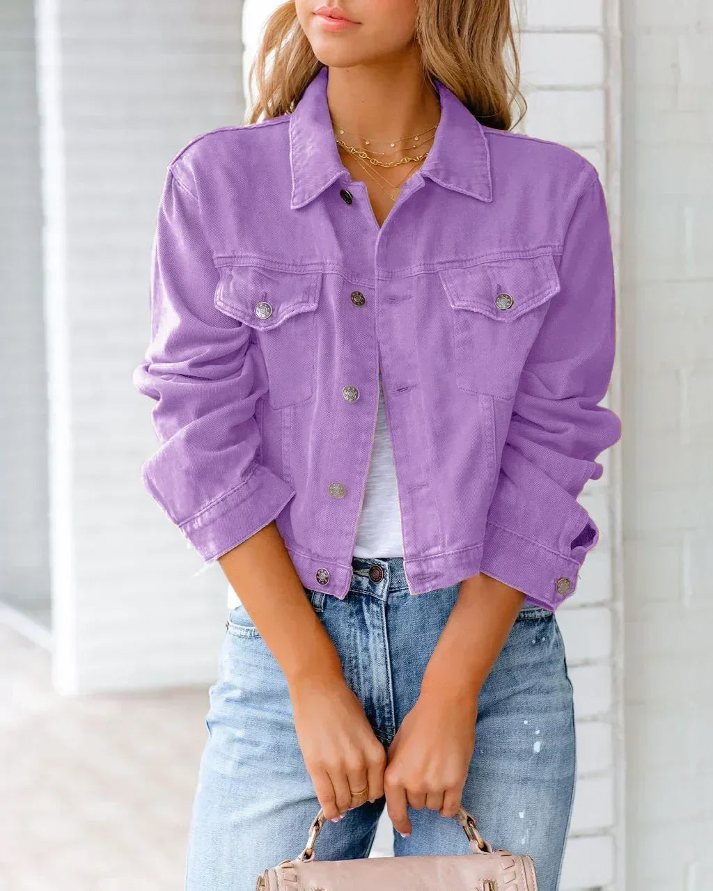Valenzora | Short pocket jacket Fashion Streetwear Simple button trendy women's denim jackets Long sleeves Autumn New Denim Denim jackets