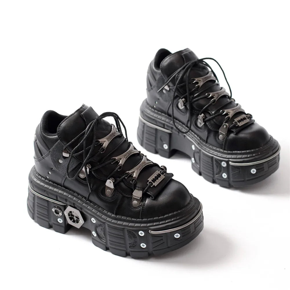 Valenzora | Fashion Women's Ankle Boots, Thin Heels, Round Toe, Lace-Ups, Metal Decoration, Sneakers, Studded, Punk, Gothic, Rock Shoes