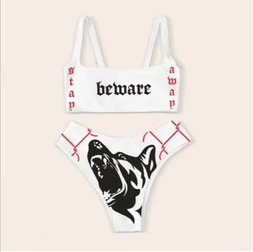 Valenzora | Sexy Goth Bikini Women's Letter Skull Print Swimsuit Split Swimsuit High Waist Gothic Bikini Set Beach Outfits