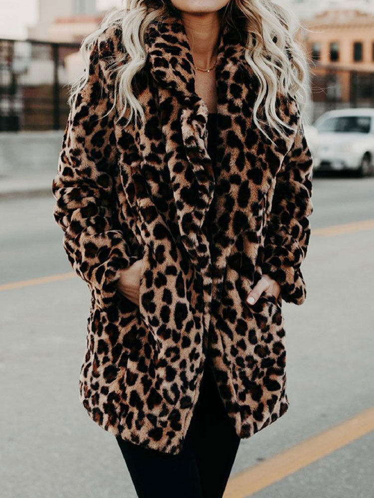 Valenzora - Women's leopard print faux fur jacket for a bold, stylish look