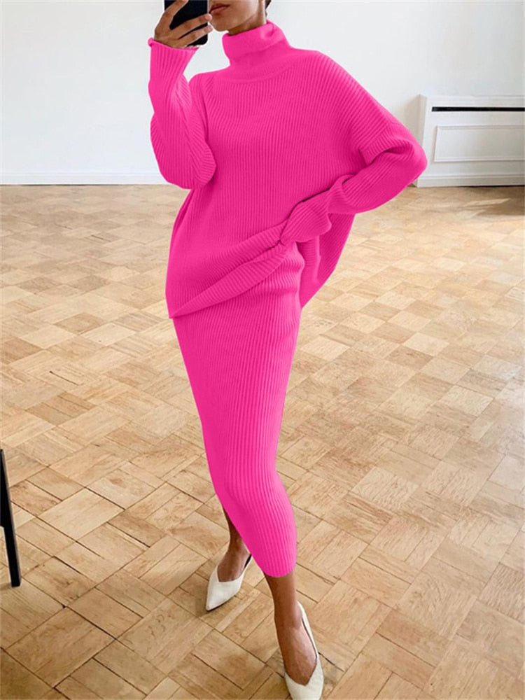 Valenzora | Chic autumn knit two-piece slim fit set for women
