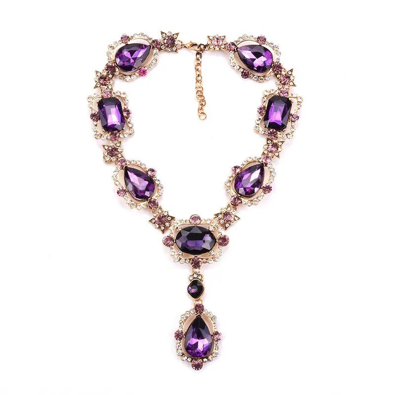 Valenzora | Statement Strass-Schmuck Großer Edelstein Kristall Viktorianischer Schmuck Grüne Smaragd Halskette für Damen