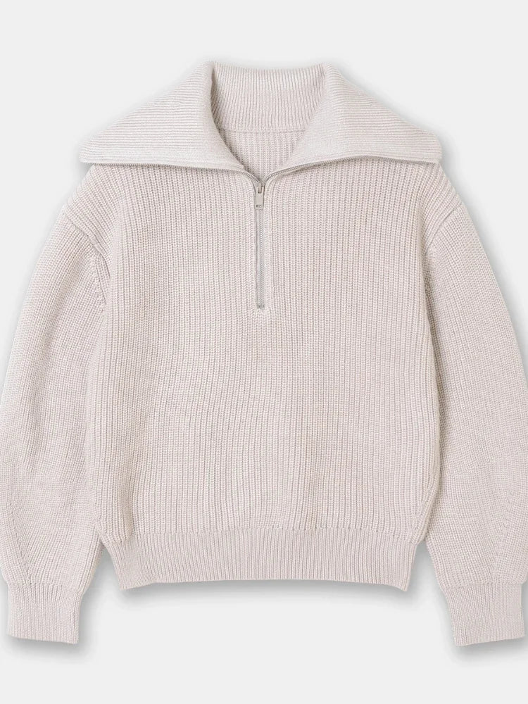 Damen-Pullover mit breitem Rollkragen und gestreiftem Revers