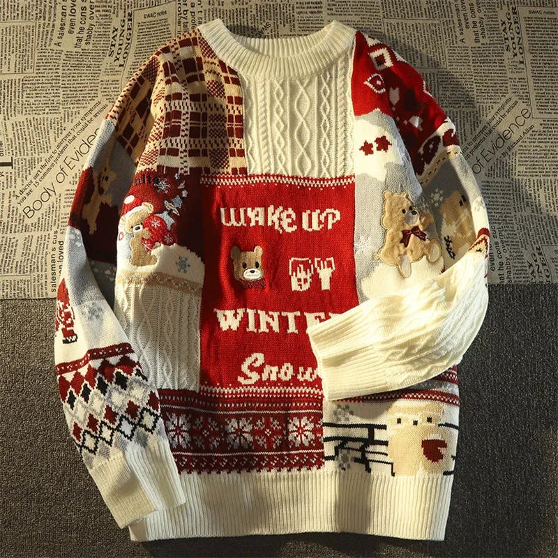 Valenzora - Ugly Christmas Sweater - Loose retro sweater with V-neck and color block design