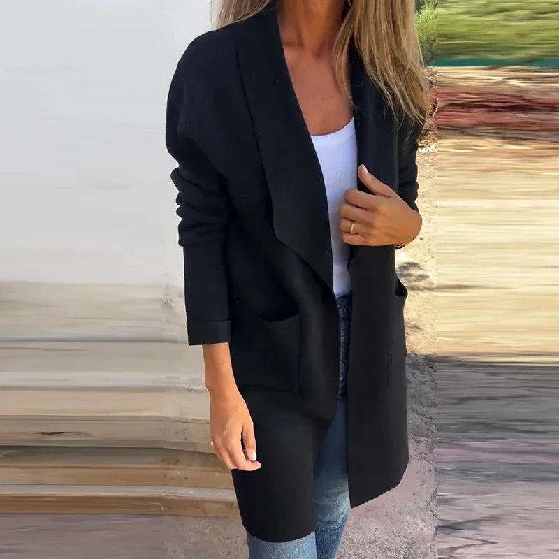 Valenzora | Solid color mid-length cardigan coat