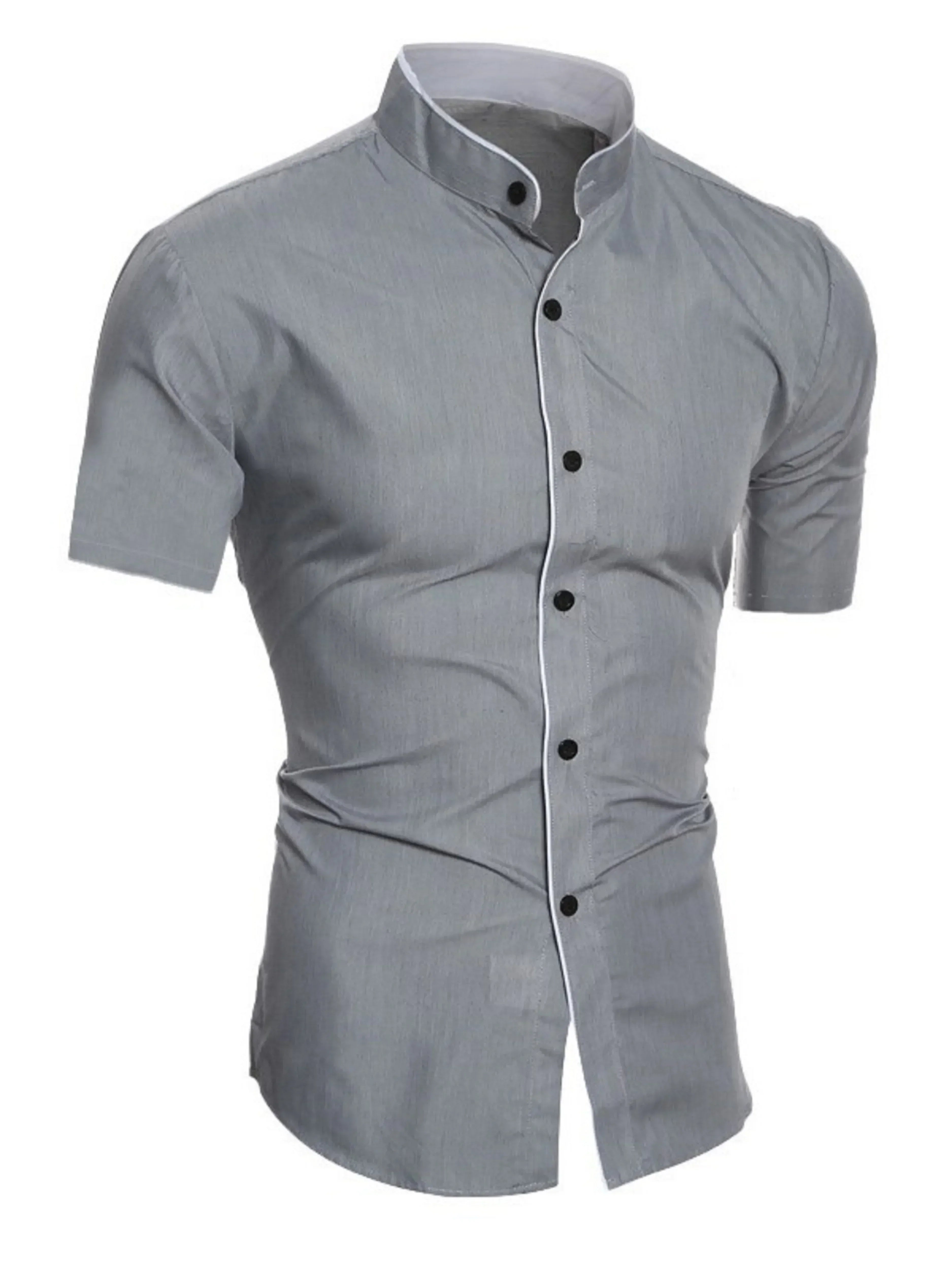 Valenzora | Slim Fit Stand-Up Collar Short-Sleeve Shirt Business Casual
